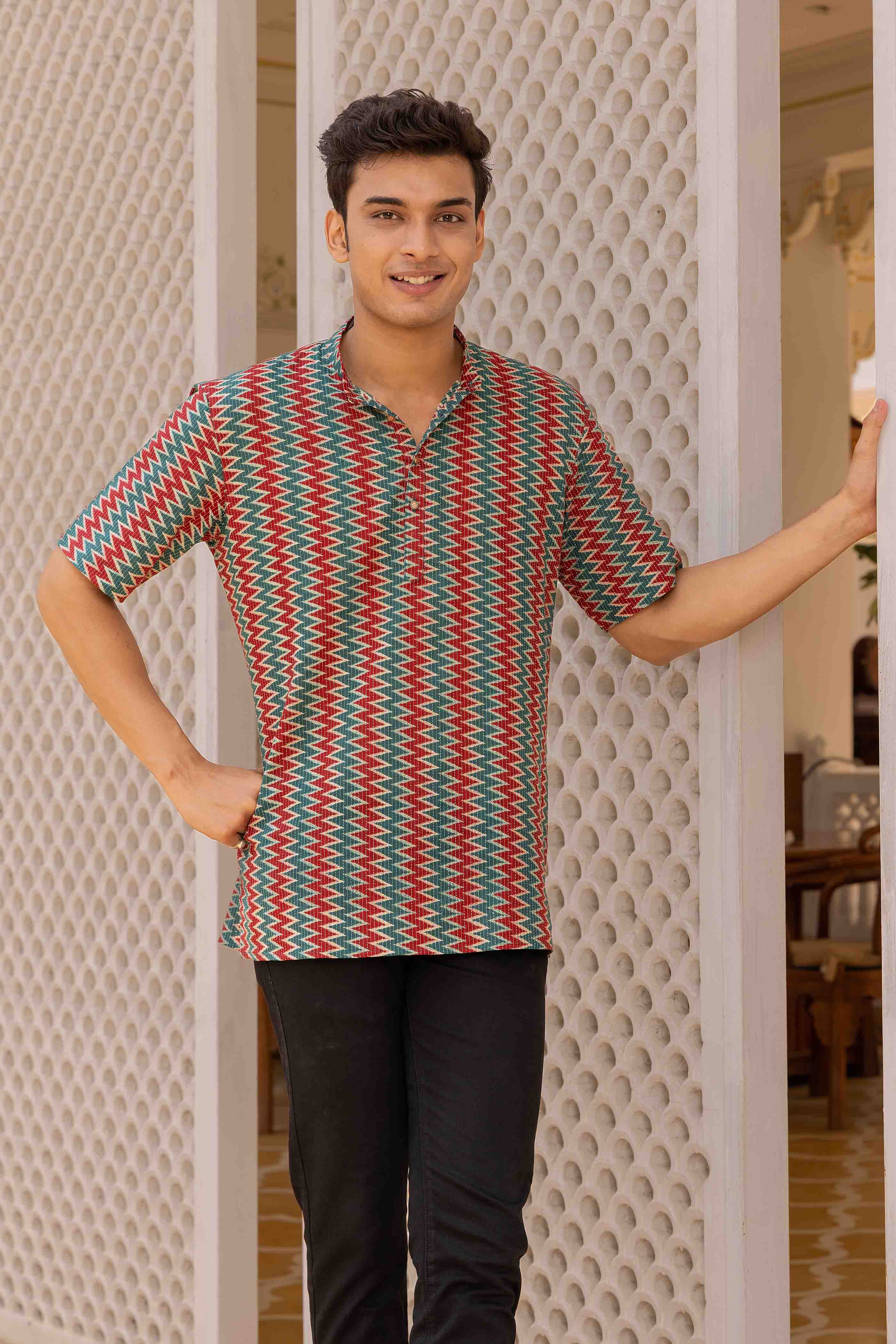 Geometric Printed Cotton Short Kurta